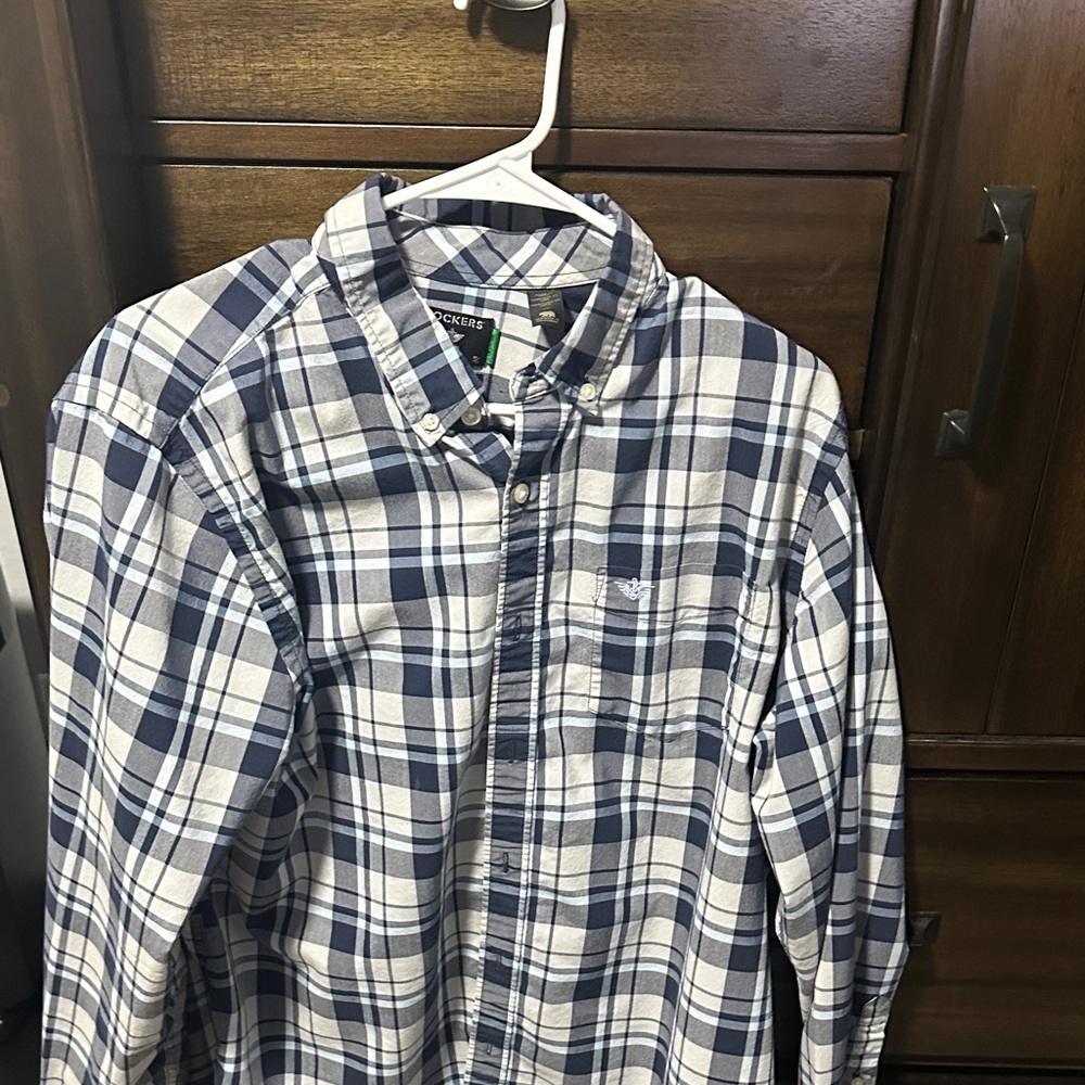 Dockers Blue and White Plaid Dress Shirt